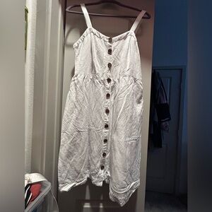 Summer white linen dress w/ pockets- LOFT brand